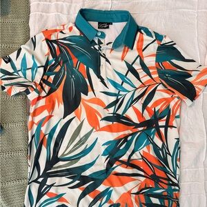 Vibrant Leaf Print Polo Shirt